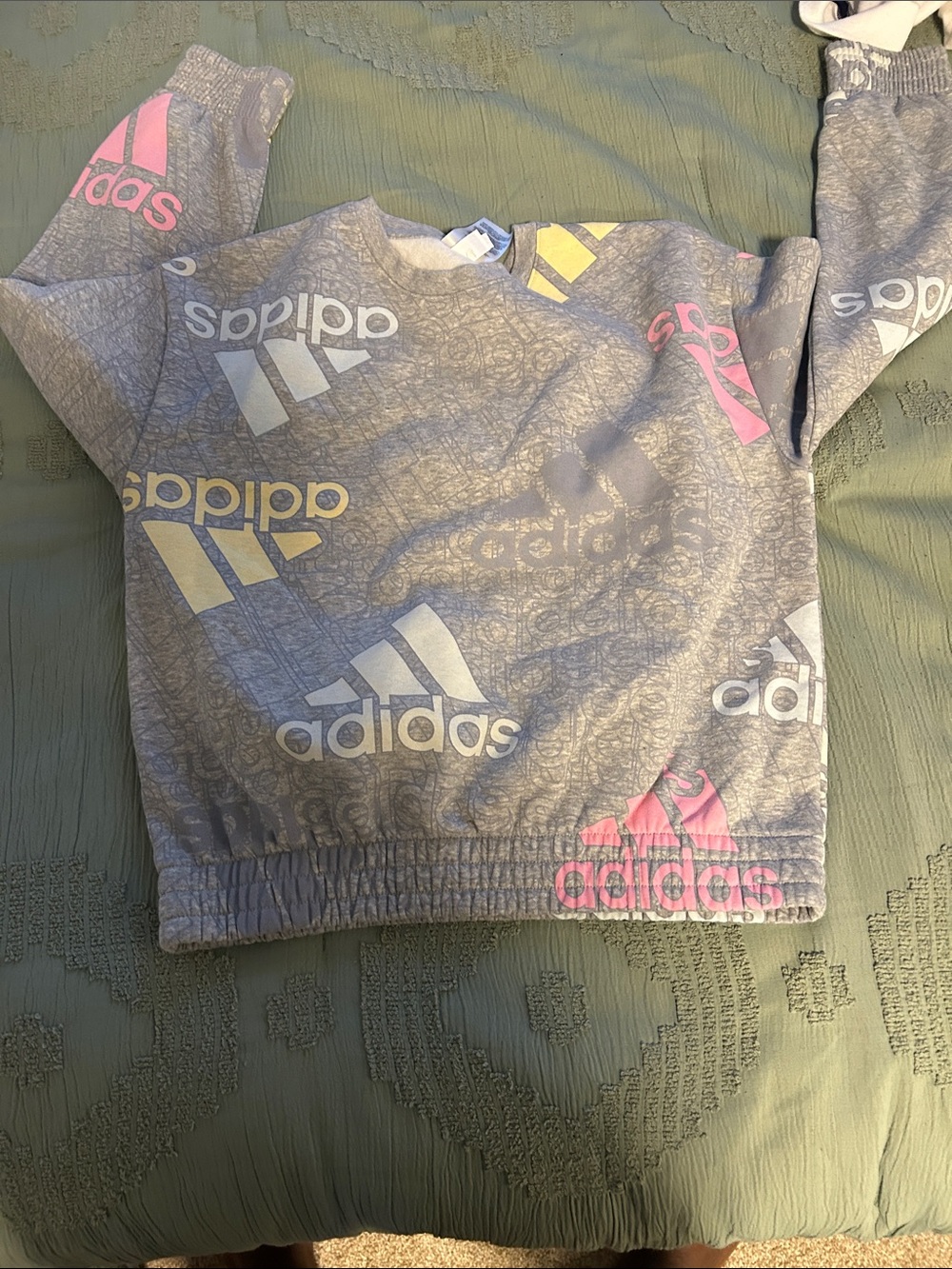 adidas Gray Crewneck Sweatshirt with Pink & Yellow Logos
